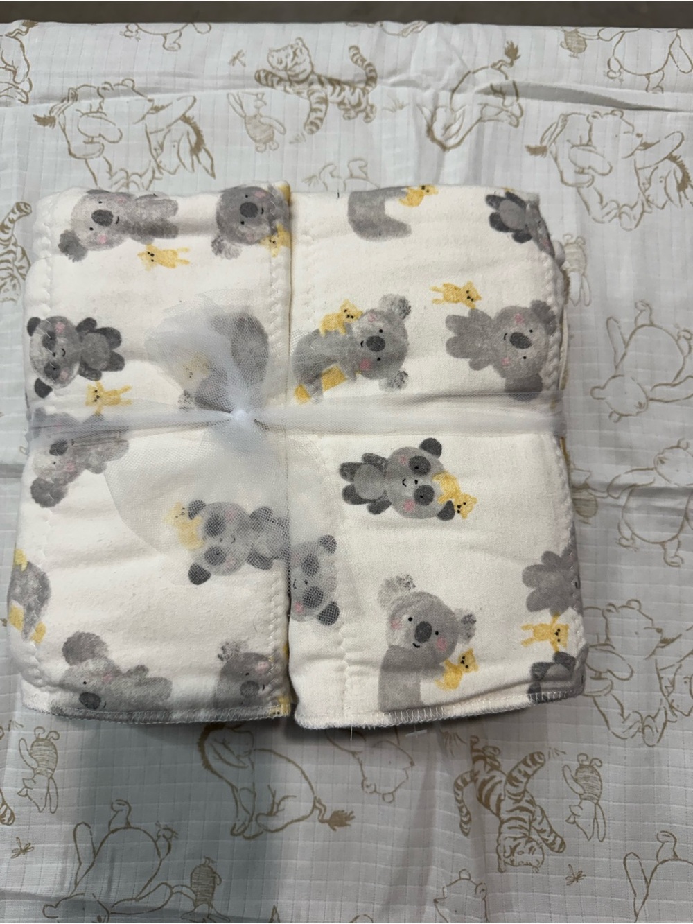 Plush Koala Baby Blanket set in White, Gray & Yellow